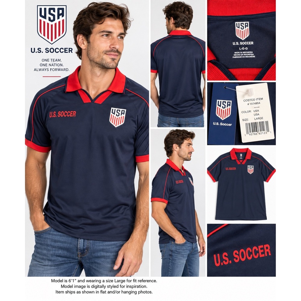 NWT U.S. Soccer Polo Shirt Large Navy Red USA Soccer Athletic